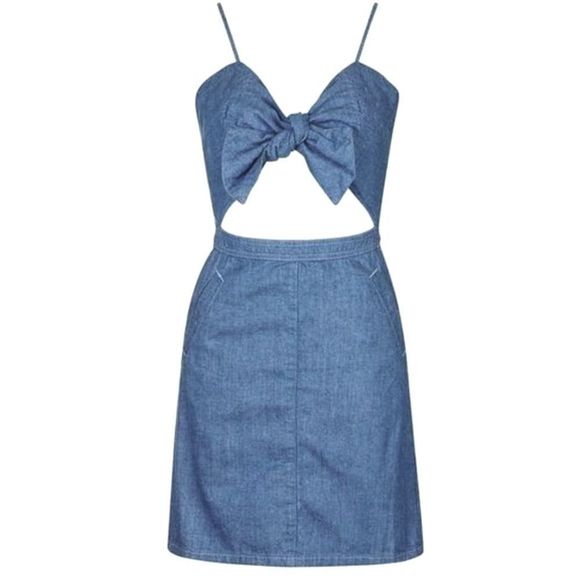 NWT TOPSHOP Bow Front Denim Dress with Cut Out - Picture 1 of 14